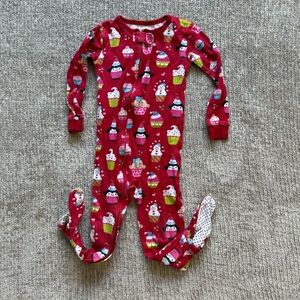 Koala Kids Cupcake Print Footed Pajamas 24M 2T Red Cotton Sleeper Winter Holiday